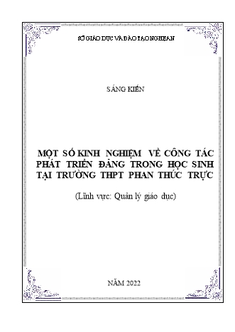 Sáng kiến kinh nghiệm Công tác phát triển đảng trong học sinh tại trường THPT Phan Thúc Trực