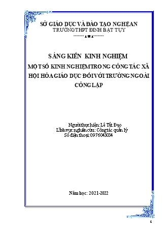 Sáng kiến kinh nghiệm Công tác xã hội hóa giáo dục đối với trường ngoài công lập