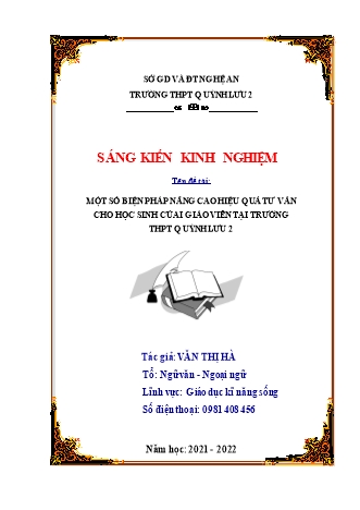 Sáng kiến kinh nghiệm Một số biện pháp nâng cao hiệu quả tư vấn cho học sinh của I giáo viên tại trường THPT Quỳnh Lưu 2