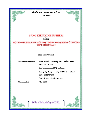 Sáng kiến kinh nghiệm Một số giải pháp đổi mới hoạt động ngoại khóa ở trường THPT Diễn Châu 5