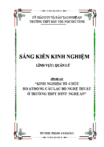 Sáng kiến kinh nghiệm Tổ chức hoạt động câu lạc bộ nghệ thuật ở trường THPT DTNT Nghệ An