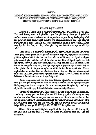 SKKN Công tác bồi dưỡng giáo viên đáp ứng yêu cầu đổi mới chương trình giáo dục phổ thông 2018 tại trường THPT Tây Hiếu, THPT 1/5