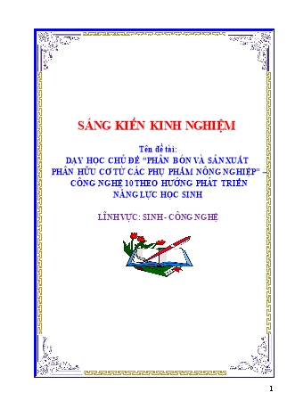 SKKN Dạy học chủ đề “Phân bón và sản xuất phân hữu cơ từ các phụ phẩm nông nghiệp” – Công nghệ 10 theo hướng phát triển năng lực học sinh