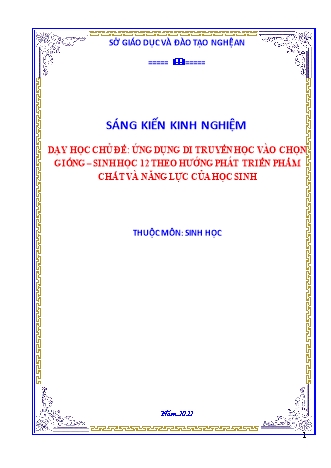 SKKN Dạy học chủ đề: Ứng dụng di truyền học vào chọn giống – Sinh học 12 theo hướng phát triển phẩm chất và năng lực của học sinh