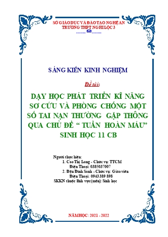 SKKN Dạy học phát triển kĩ năng sơ cứu và phòng chống một số tai nạn thường gặp thông qua chủ đề “Tuần hoàn máu” Sinh học 11 cơ bản