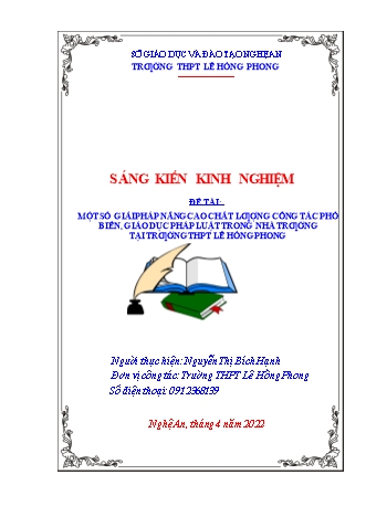 SKKN Một số giải pháp nâng cao chất lượng công tác phổ biến, giáo dục pháp luật trong nhà trường tại trường THPT Lê Hồng Phong