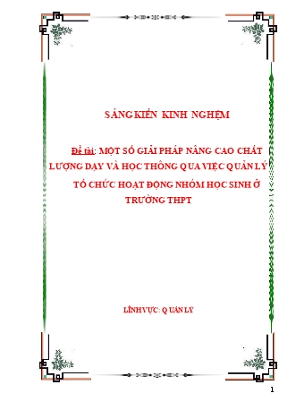 SKKN Một số giải pháp nâng cao chất lượng dạy và học thông qua việc quản lý tổ chức hoạt động nhóm học sinh ở trường THPT