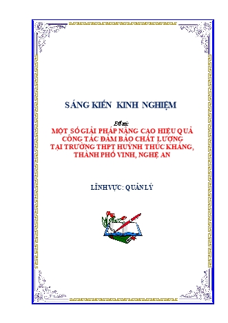 SKKN Một số giải pháp nâng cao hiệu quả công tác đảm bảo chất lượng tại trường THPT Huỳnh Thúc Kháng, thành phố Vinh, Nghệ An