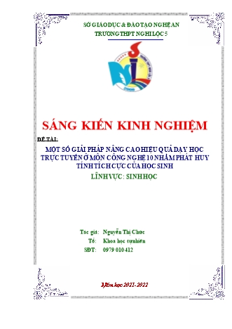 SKKN Một số giải pháp nâng cao hiệu quả dạy học trực tuyến ở môn Công nghệ 10 nhằm phát huy tính tích cực của học sinh