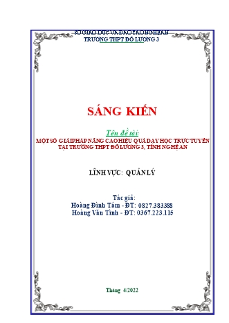 SKKN Một số giải pháp nâng cao hiệu quả dạy học trực tuyến tại trường THPT Đô Lương 3, tỉnh Nghệ An