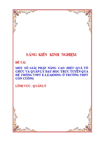 SKKN Một số giải pháp nâng cao hiệu quả tổ chức và quản lý dạy học trực tuyến qua hệ thống VNPT E-learning ở trường THPT Con Cuông