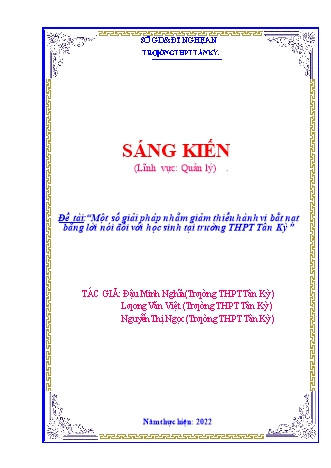 SKKN Một số giải pháp nhằm giảm thiểu hành vi bắt nạt bằng lời nói đối với học sinh tại trường THPT Tân Kỳ