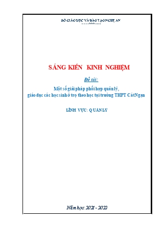 SKKN Một số giải pháp phối hợp quản lý, giáo dục các học sinh ở trọ theo học tại trường THPT Cát Ngạn