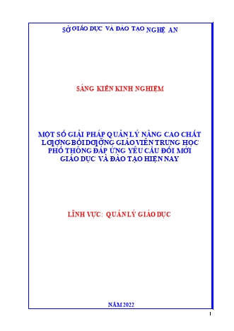 SKKN Một số giải pháp quản lý nâng cao chất lượng bồi dưỡng giáo viên Trung học Phổ thông đáp ứng yêu cầu đổi mới giáo dục và đào tạo hiện nay