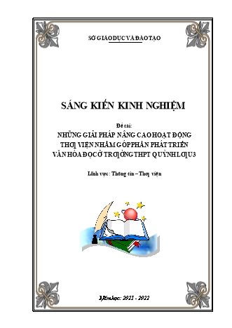 SKKN Những giải pháp nâng cao hoạt động thư viện nhằm góp phần phát triển văn hóa đọc ở trường THPT Quỳnh Lưu 3