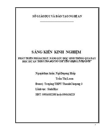 SKKN Phát triển phẩm chất, năng lực học sinh thông qua dạy học dự án “Điều tra một số chỉ tiêu sinh lý ở người”