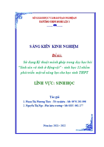 SKKN Sử dụng Kỹ thuật mảnh ghép trong dạy học bài “Sinh sản vô tính ở động vật” - Sinh học 11 nhằm phát triển một số năng lực cho học sinh THPT