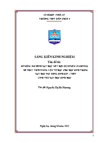 SKKN Sử dụng mô hình dạy học kết hợp (blended learning) để phát triển năng lực tự học cho học sinh trong dạy học nội dung sinh sản – THPT lĩnh vực dạy học sinh học