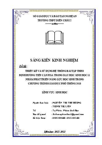 SKKN Thiết kế và sử dụng hệ thống bài tập theo định hướng tiếp cận pisa trong dạy học Sinh học 11 nhằm phát triển năng lực học sinh trong chương trình giáo dục phổ thông 2018