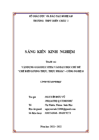 SKKN Vận dụng giáo dục stem vào dạy học chủ đề “Chế biến lương thực, thực phẩm” – Công nghệ 10