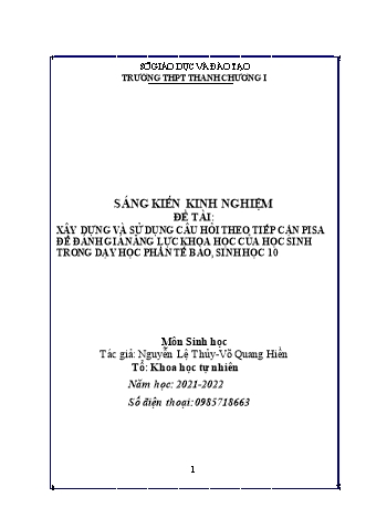 SKKN Xây dựng và sử dụng câu hỏi theo tiếp cận pisa để đánh giá năng lực khoa học của học sinh trong dạy học phần tế bào, Sinh học 10