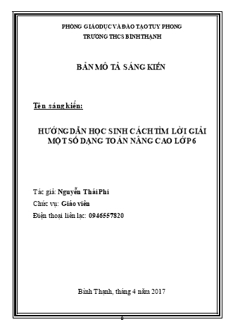 Sáng kiến kinh nghiệm Hướng dẫn học sinh cách tìm lời giải một số dạng toán nâng cao Lớp 6